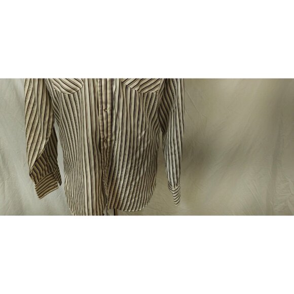 Vtg Stockman By PMC Mens Beige Brown Stripe Pearl Snap Long sleeve Western Shirt - Picture 3 of 11